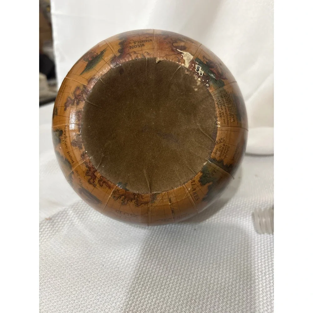 VTG 1960s Italian Old World Map Glass Decanter Nautical Wood Stopper Brown